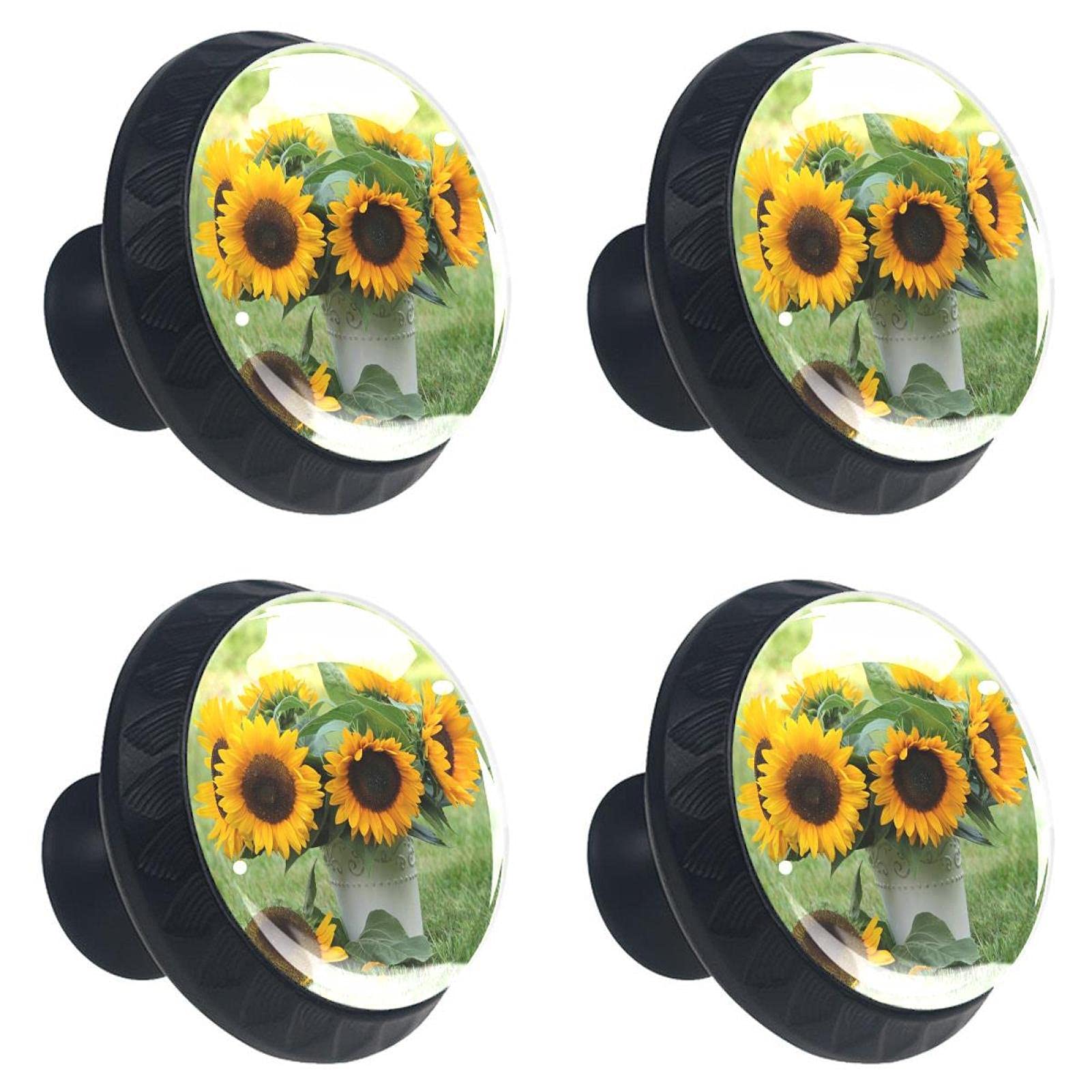 Boutons de tiroir en verre tournesol (lot de 4) multicolores pour cuisine et armoire