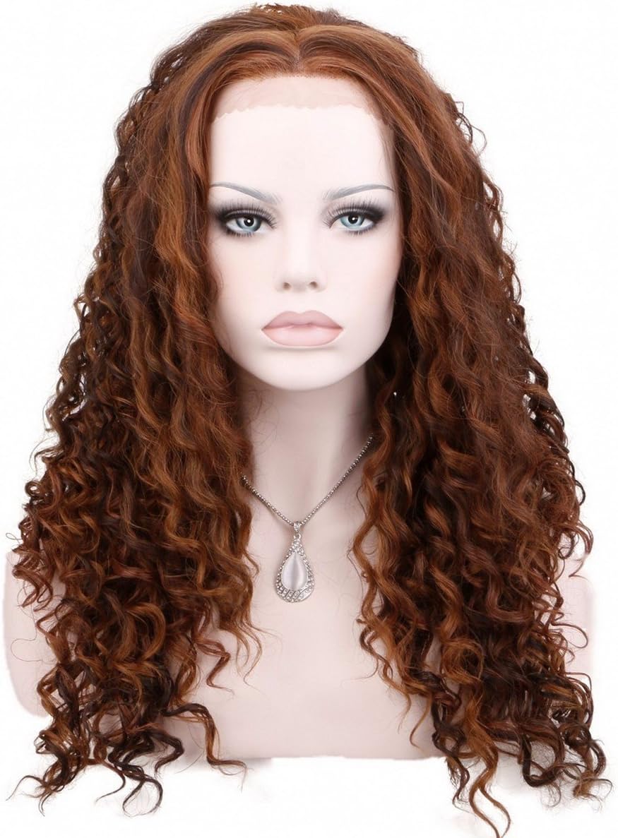 Synthetic Curly Lace Front Wig Piano Color Blend Medium Dark Brown Strawberry Blonde Light Auburn TRACY #P4/27/30