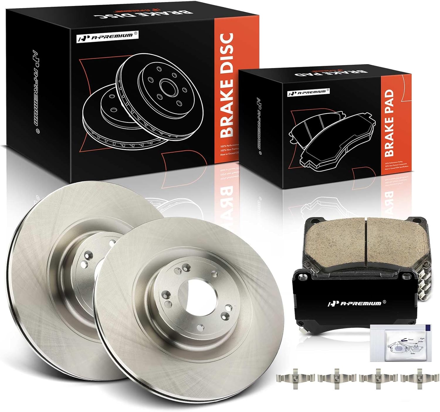 A-Premium 13.58 inch (345 mm) Front Vented Disc Brake Rotors + Ceramic Pads Kit Compatible with Select Hyundai Models - Genesis 2012-2014, Equus 2011, 6-PC Set
