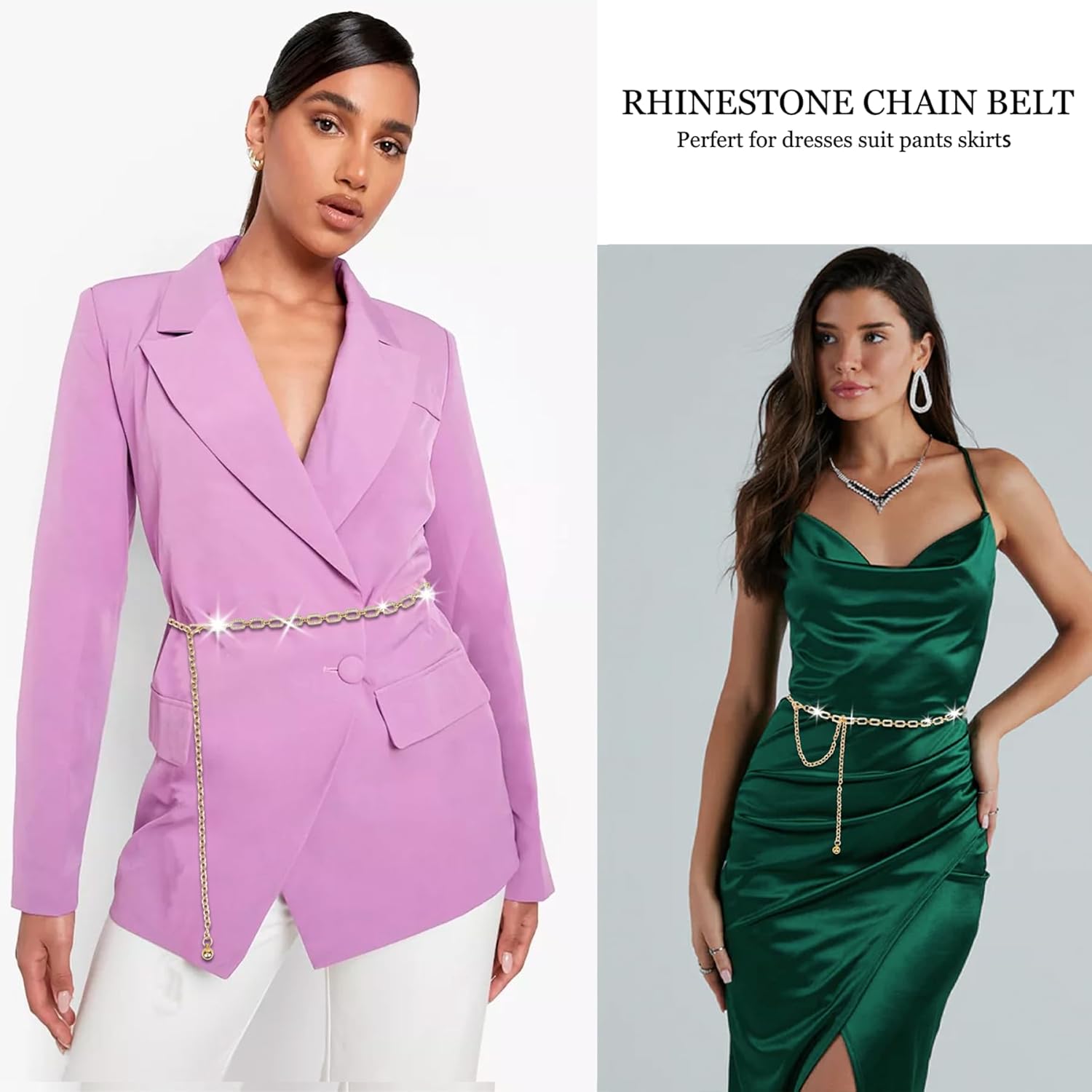 Womens Rhinestone-Waist-Chain-Belts Sparkly Silver Bridal Bling-Belt for Wedding Dresses - Image 4