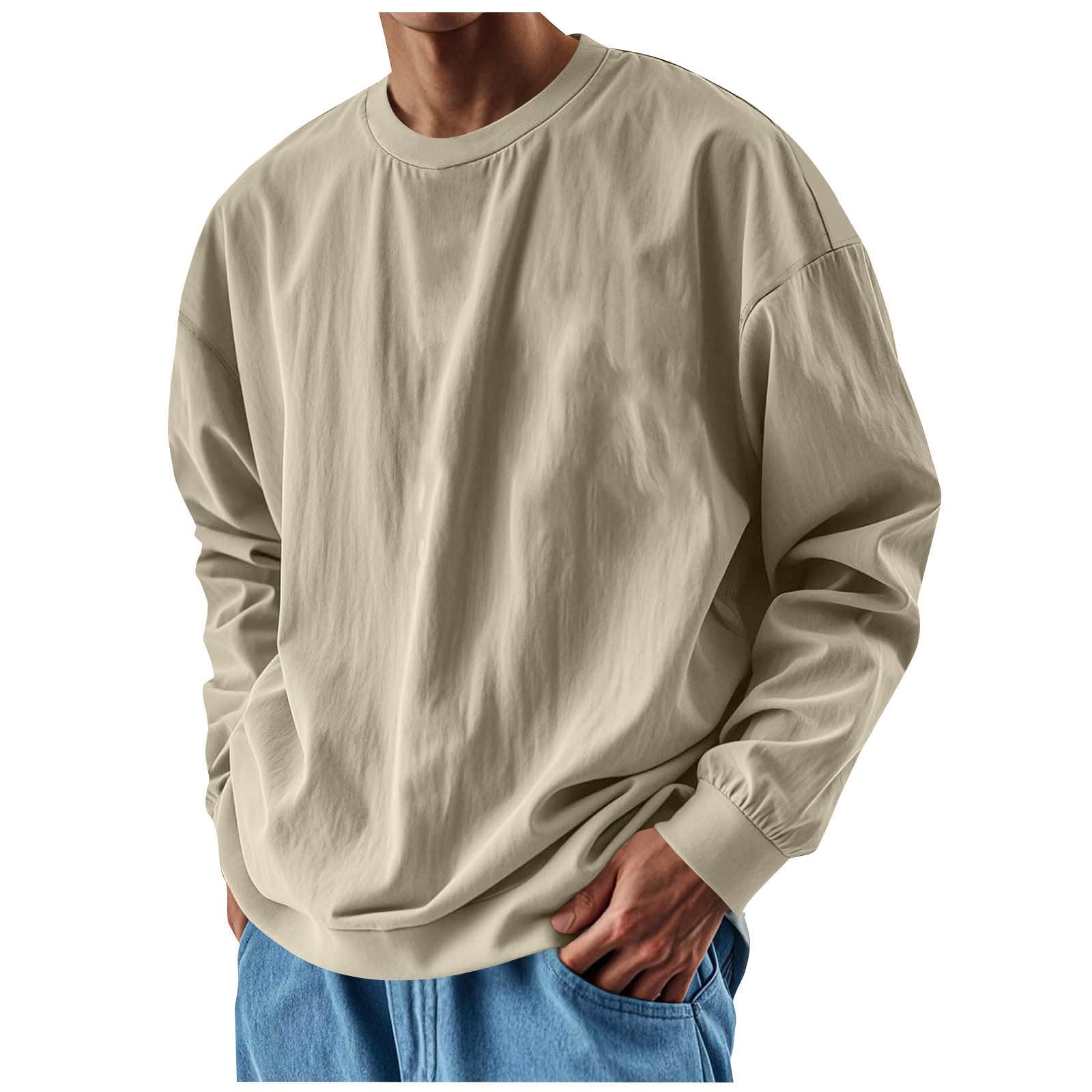Camiseta de manga larga para hombre, casual, ajuste holgado, cuello redondo, sudadera básica, estilo urbano, cómoda, uso diario, para el trabajo, viajes, actividades de fin de semana, ocio, trajes