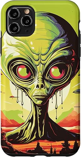 Vista 25 de iPhone 14 Pro Cute Green Alien Head UFO Space Face Alien Case