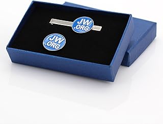 Perfect JW.Org Gift-Jw.org Necktie Clip and Lapel Pin Set With JW.ORG Logo Gift Box-Round-Silver+Blue