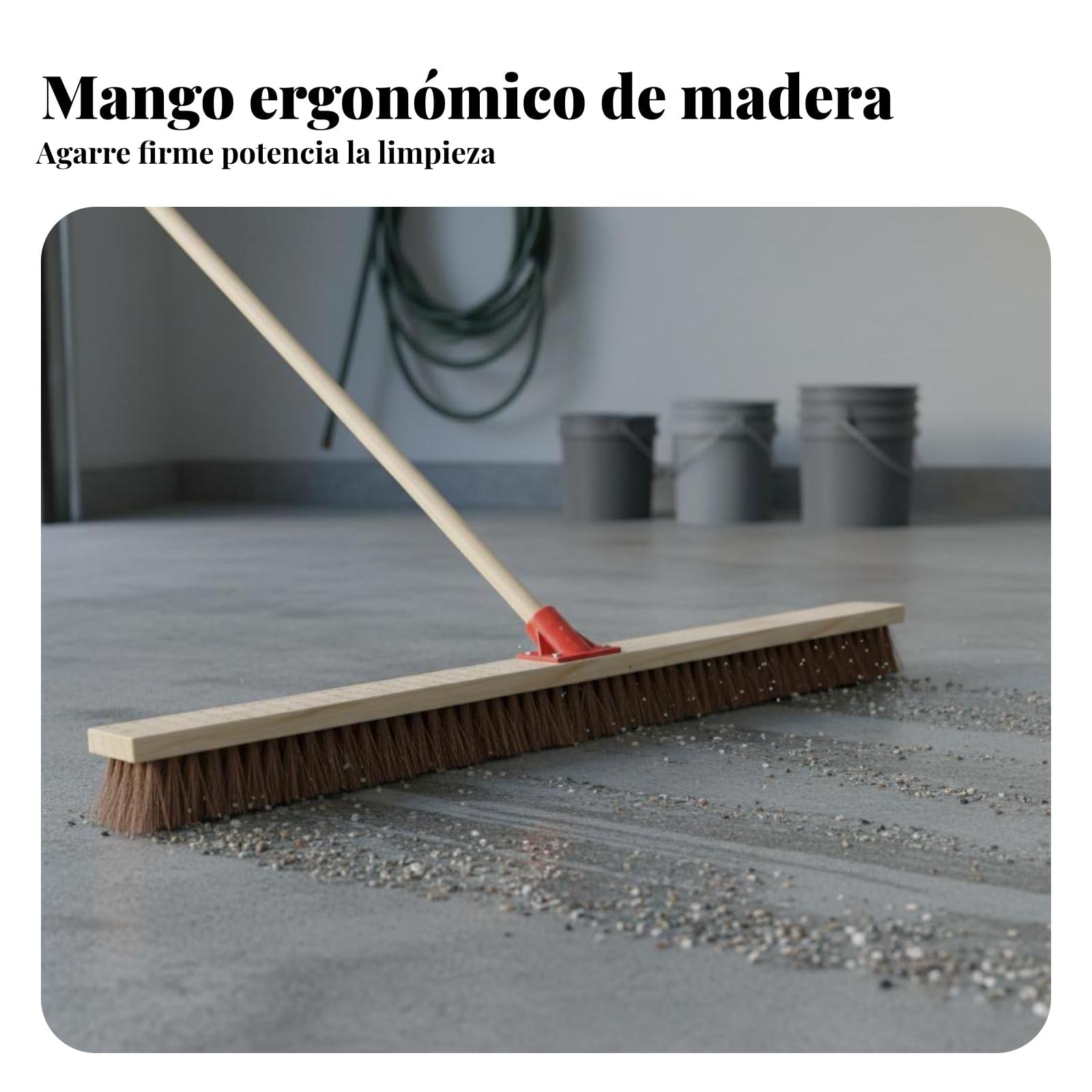 Gralara Cepillo para Suelo Cepillo de Fregar Escoba Rígida Cepillo de Piso Cepillo para Superficies Ásperas con Cerdas de Fibra de Palma y Base de Madera, 40CM, Solo Cabezal De Cepillo