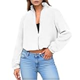 Womens 2025 Winter Fleece Sherpa Jackets Long Sleeve Zip Up Cropped Warm Coats Fall Fashion Workout Outerwear Clothes