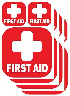 12pc First Aid Kit Sign Sticker [4pc of 4"x4"]+[8pc of 2"x2"] Self Adhesive Light Reflective Vinyl Decal Medical Cross Emergency Box Hospital Ambulance