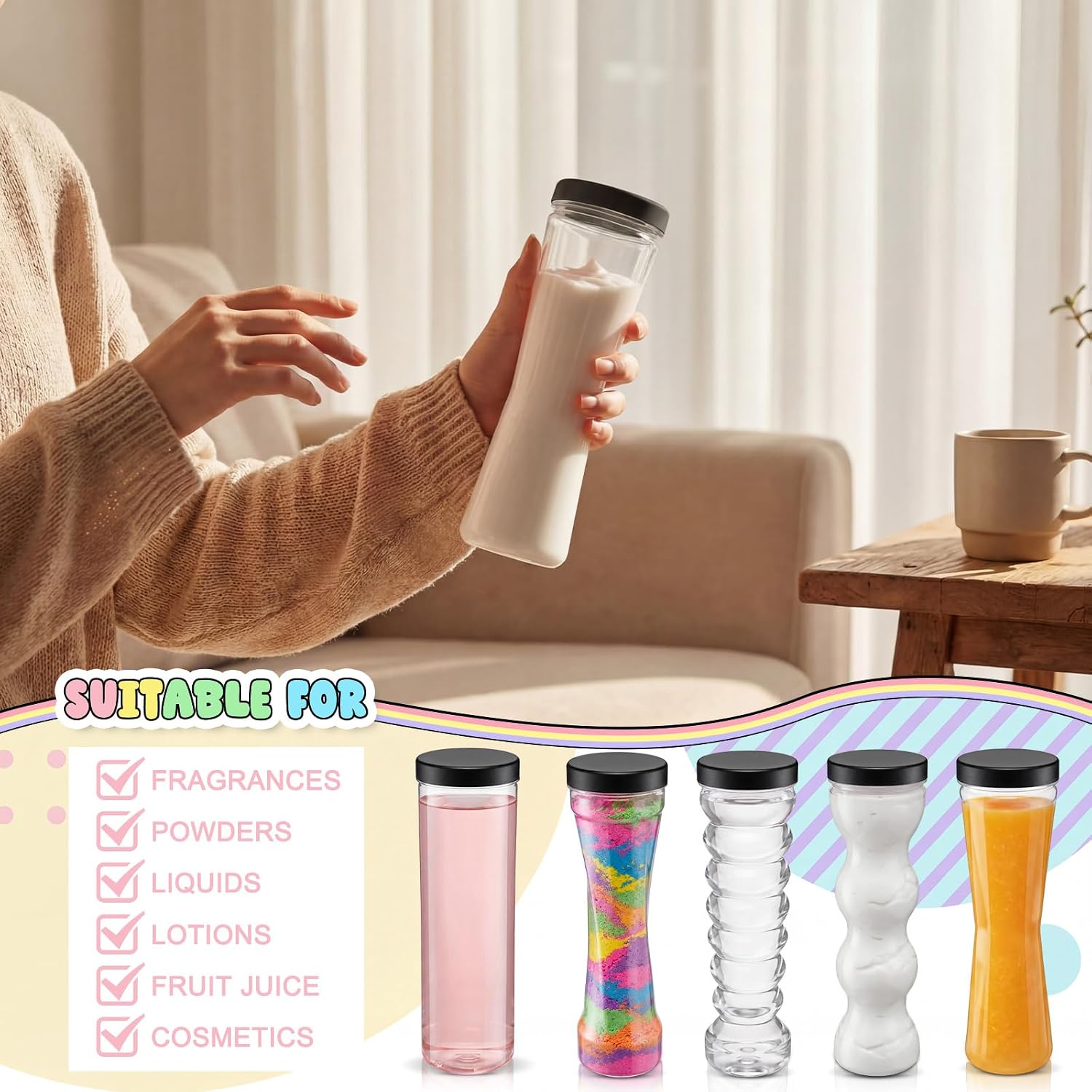 30 Pcs Empty Plastic Sensory Bottle with Lids, 450ml-15oz, Black image 5