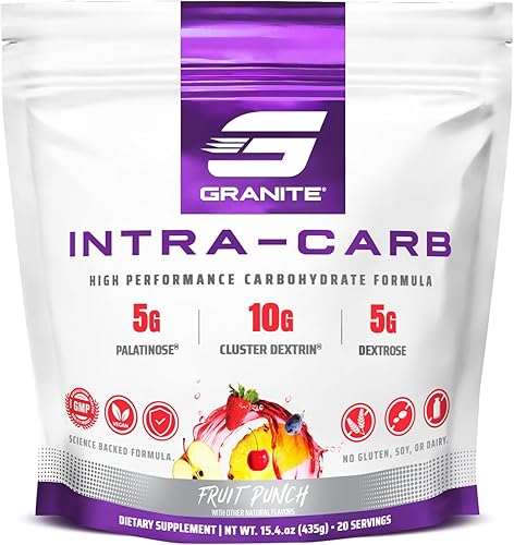 Granite Intra Carb Powder, sabor a ponche de frutas, mezcla de carbohidratos de alto rendimiento con dextrina en racimo, palatinosa y dextrosa,
