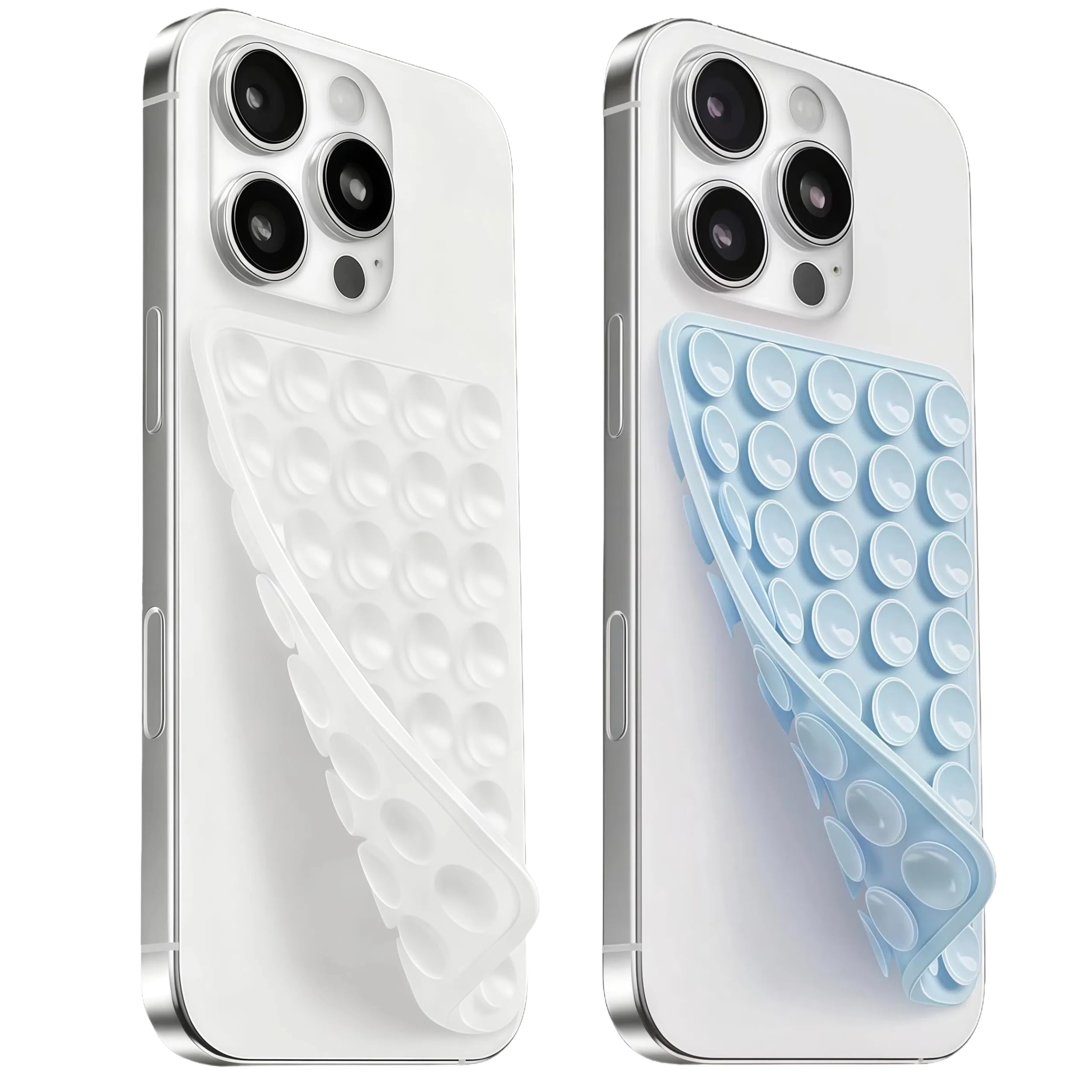 (2 Pack) Silicone Suction Cup Phone Case Mount Double Sided, Clear &amp; Blue | Removable Sticky Phone Grip with Higher Suction Power for Cell Phone, Hands-Free Phone Accessories for Selfies and Videos