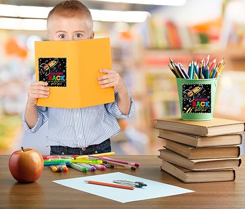 Miniatura 2 de D24TIME 36 calcomanías de bienvenida de regreso a la escuela de 4 pulgadas, calcomanías espaciales para el primer día de escuela, etiquetas de