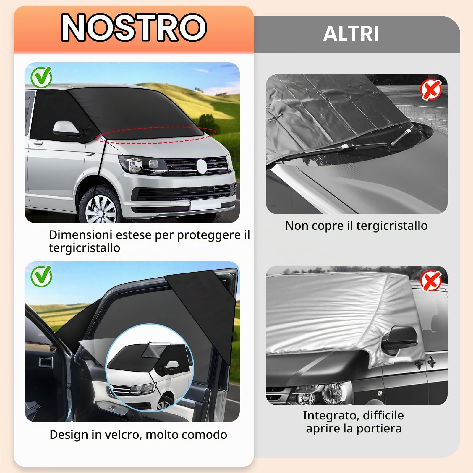 ZATOOTO Copri Antigelo Parabrezza Auto per Inverno Ghiaccio per VW T5 T6 - Telo Antigrandine Magnetico - Copertura Parasole per Parabrezza