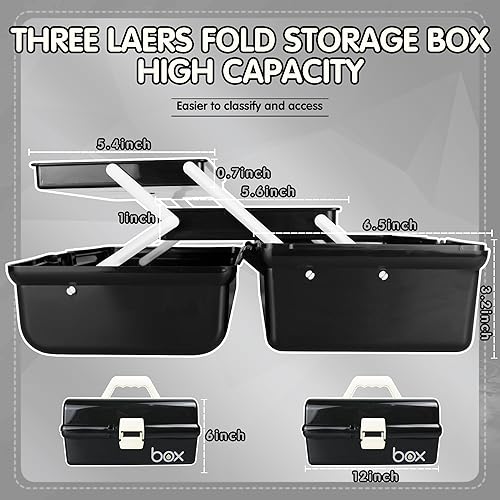 Miniatura 2 de Caja de almacenamiento multiusos de tres capas de 12 pulgadas, caja de herramientas plegable, estuche de arte y manualidades, organizador de