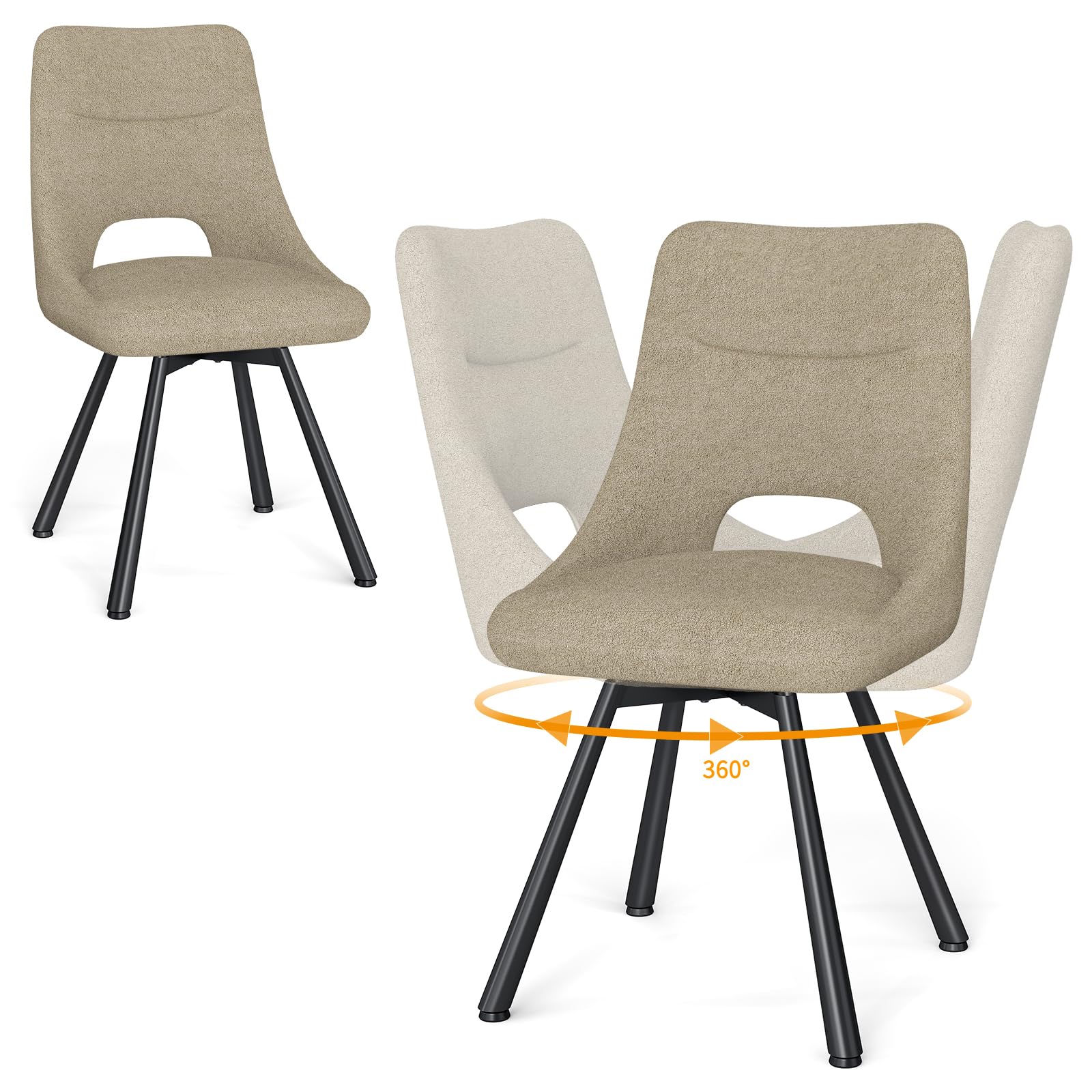 WAFTING Lot de 2 Chaises Pivotantes de Restaurant, Pivotantes à 360°, Assise de 48 cm de Large, Chaise de Salle à Manger Rembourrées avec Dossier Ajouré, pour Salle à Manger et Cuisine, Kaki