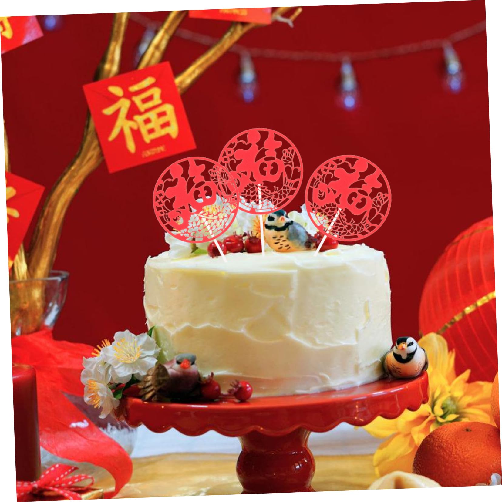Amazon.co.jp: HOLIDYOYO 20個入り 赤色の 中華風麩ケーキトッパー 紙