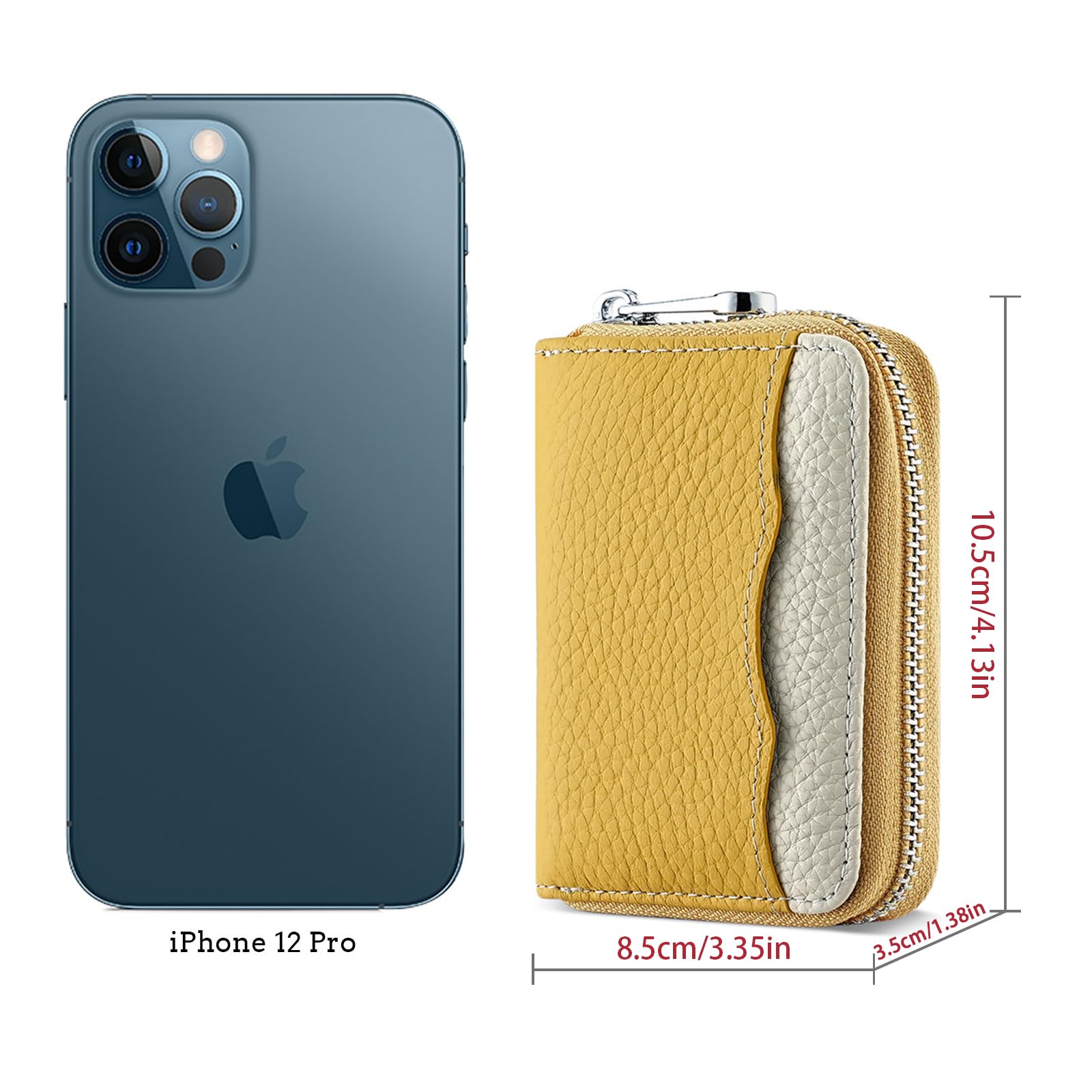 Linno RFID 20 slot porta carte di credito in vera pelle portafoglio piccolo per donne o uomini con cerniera, Nuovo Giallo, Custodia per carte di fisarmonica alla moda