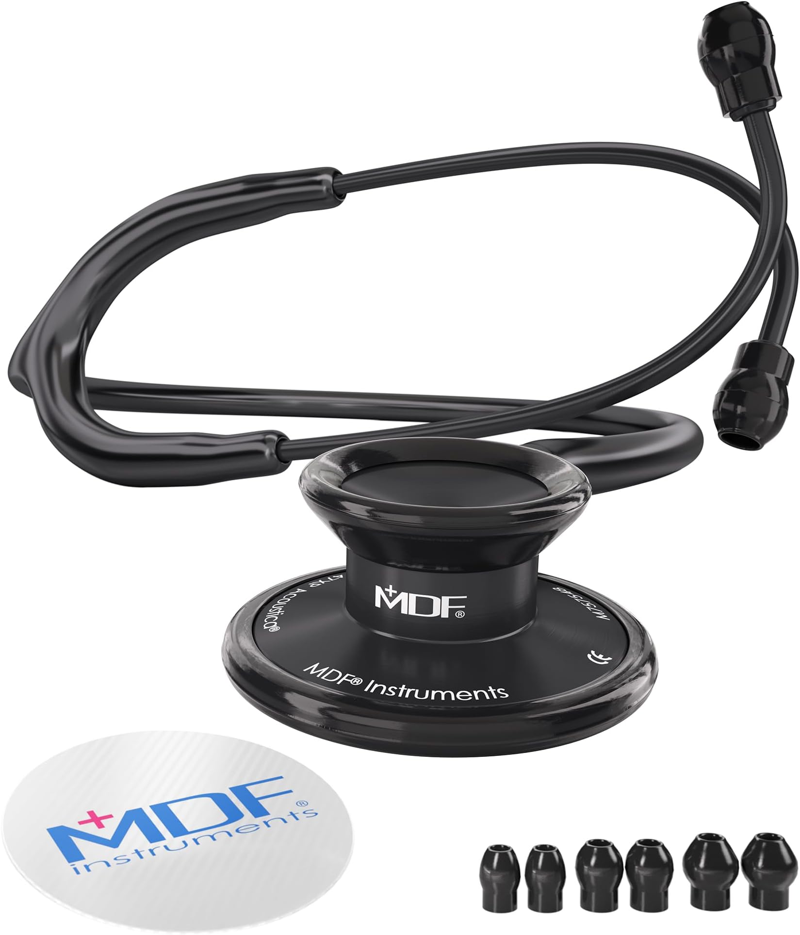 Acoustica Lightweight Stethoscope for Doctors, Nurses, Students, Home Health Use, Dual Head, Black Tube, Black Chestpiece-Headset, MDF747XPBO