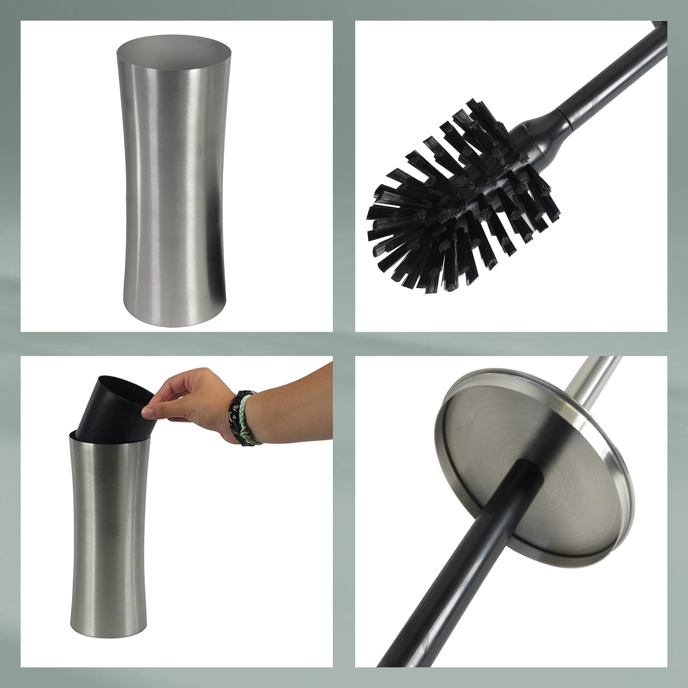 kela Scopino con contenitore 38 cm ELEGANCE, scopino in acciaio inox con testina intercambiabile, set scopino WC, opaco