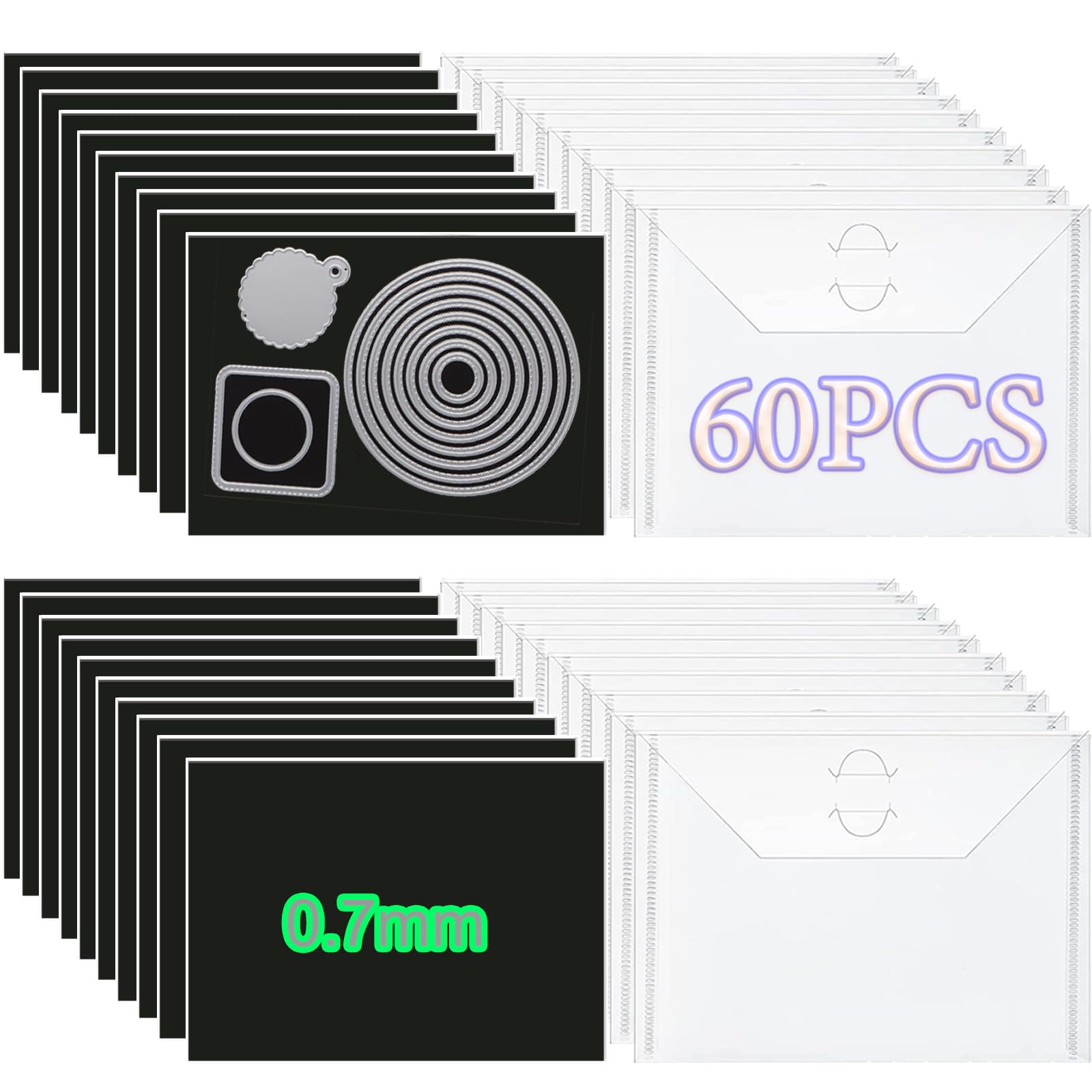 60PCS Dies & Stamps Storage Pockets and Magnet Sheets,0.7mm Thickness Magnetic Sheets for Dies Storage,7X5inch Craft Die Storage Envelopes,Magnetic Die Storage, Stamp and Die Storage Pockets