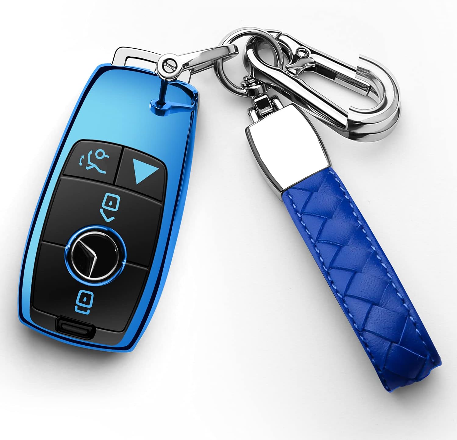 Tukellen for Mercedes Benz Key fob Cover with Keychain Key Case Protector Compatible with Mercedes Benz 2017-2021 E-Class 2018-2021 S-Class 2019-2021 A-Class C-Class G-Class-Blue