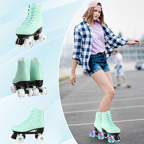 Miniatura 6 de Jessie - Patines de cuero para mujer, para exteriores e interiores, cuatro ruedas ajustables, patines de primera clase para mujer, hombre, niños