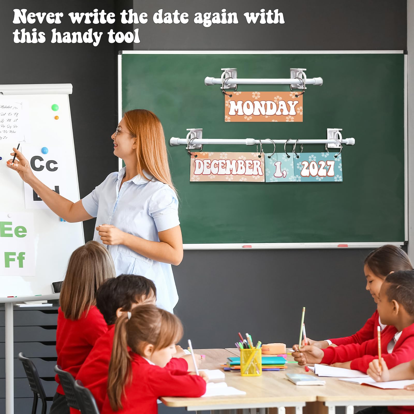 Groovy Flip-Kalender Fürs Klassenzimmer – 56-teiliges Set Mit Monaten, Tagen & Jahren Bis 2030 – Bunt, Praktisch, Wiederverwendbar