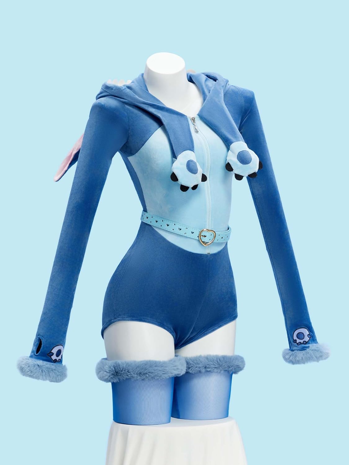 Mobbunny Women Anime Derivative Onesie Pajamas Monster Plush Homewear Fluffy Hooded Bodycon with Socks