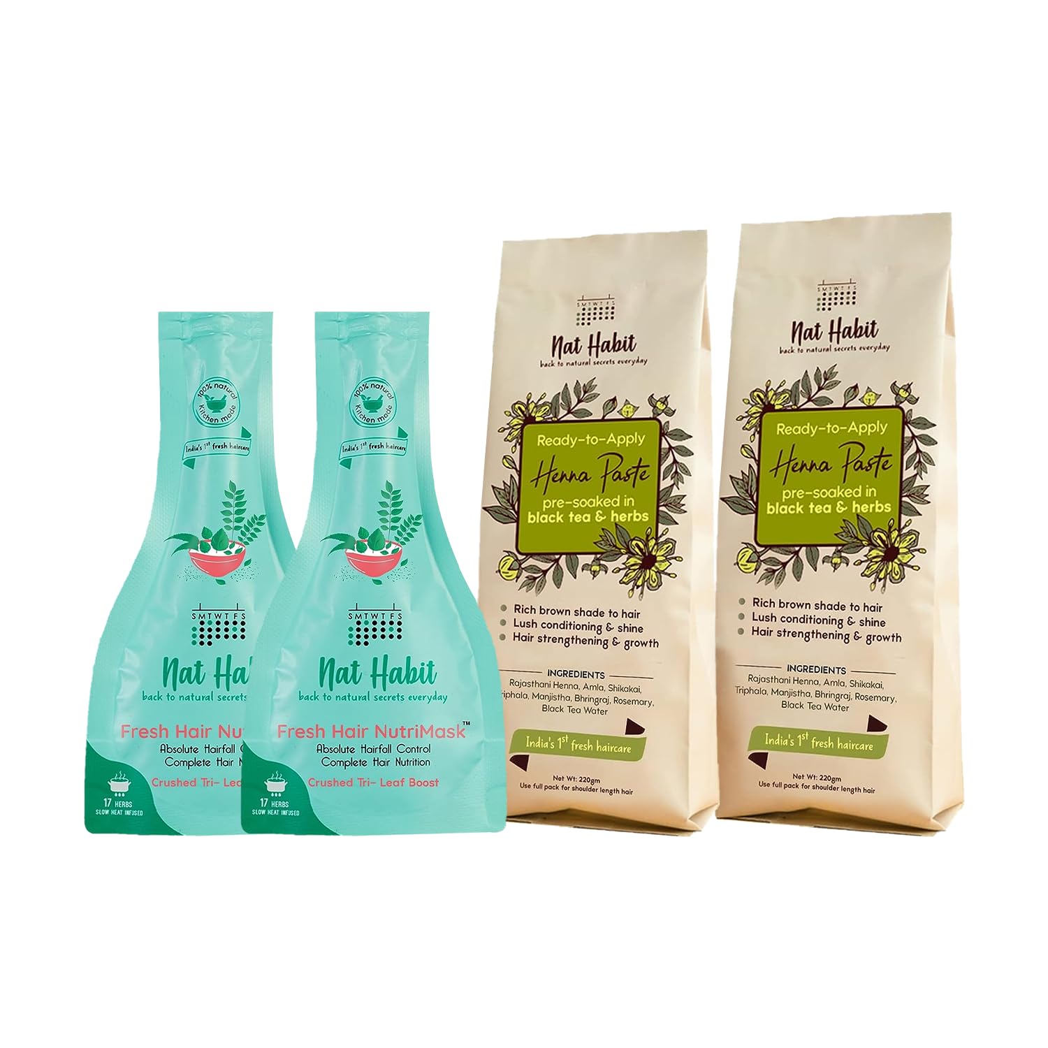 Nat Habit Fresh Ready-To-Apply Henna Paste & Tri Leaf Hair NutriMask - The Ideal Combo For Deep Conditioning Hair With Rich Dark Brown Color (Combo Pack of 4)-image-37