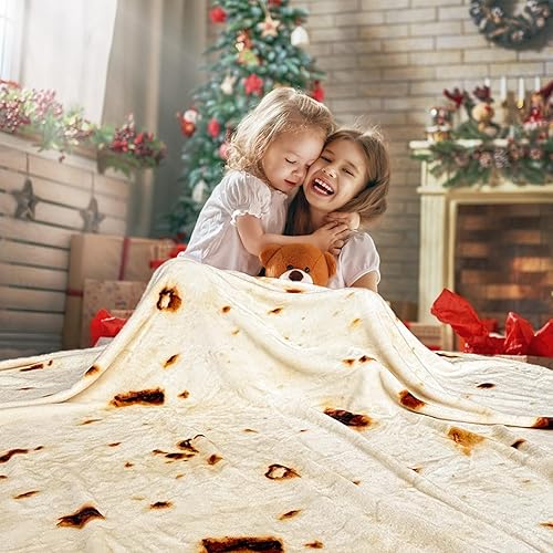 Miniatura 5 de Manta envolvente de burritos de tortilla para adultos y niños, 290 GSM, manta de comida realista divertida de doble cara, manta de tortilla