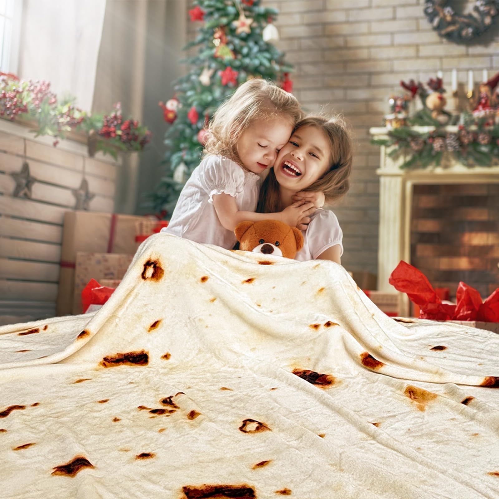 LetsFunny Burrito Tortilla Gooi Deken, 2.0 Dubbelzijdige Burrito's Taco Tortilla Wrap Dekens, Gigantische Grappige Realistische Flanellen Voedsel Ronde Dekens, Grappige Geschenken voor Volwassenen