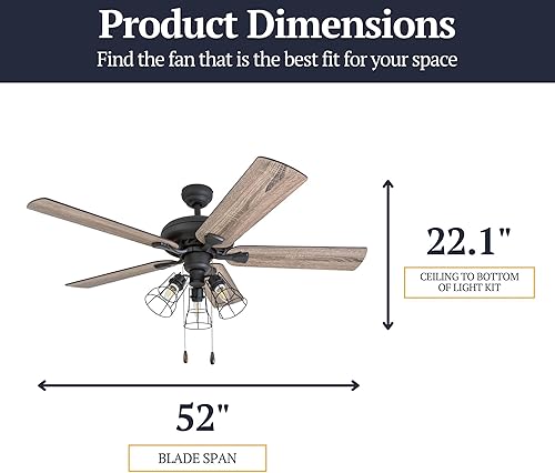 Miniatura 6 de Prominence Home Lincoln Woods 50581-01 - Ventilador de techo LED de estilo industrial de 52 pulgadas con luz, cadena de tracción, tres opciones de