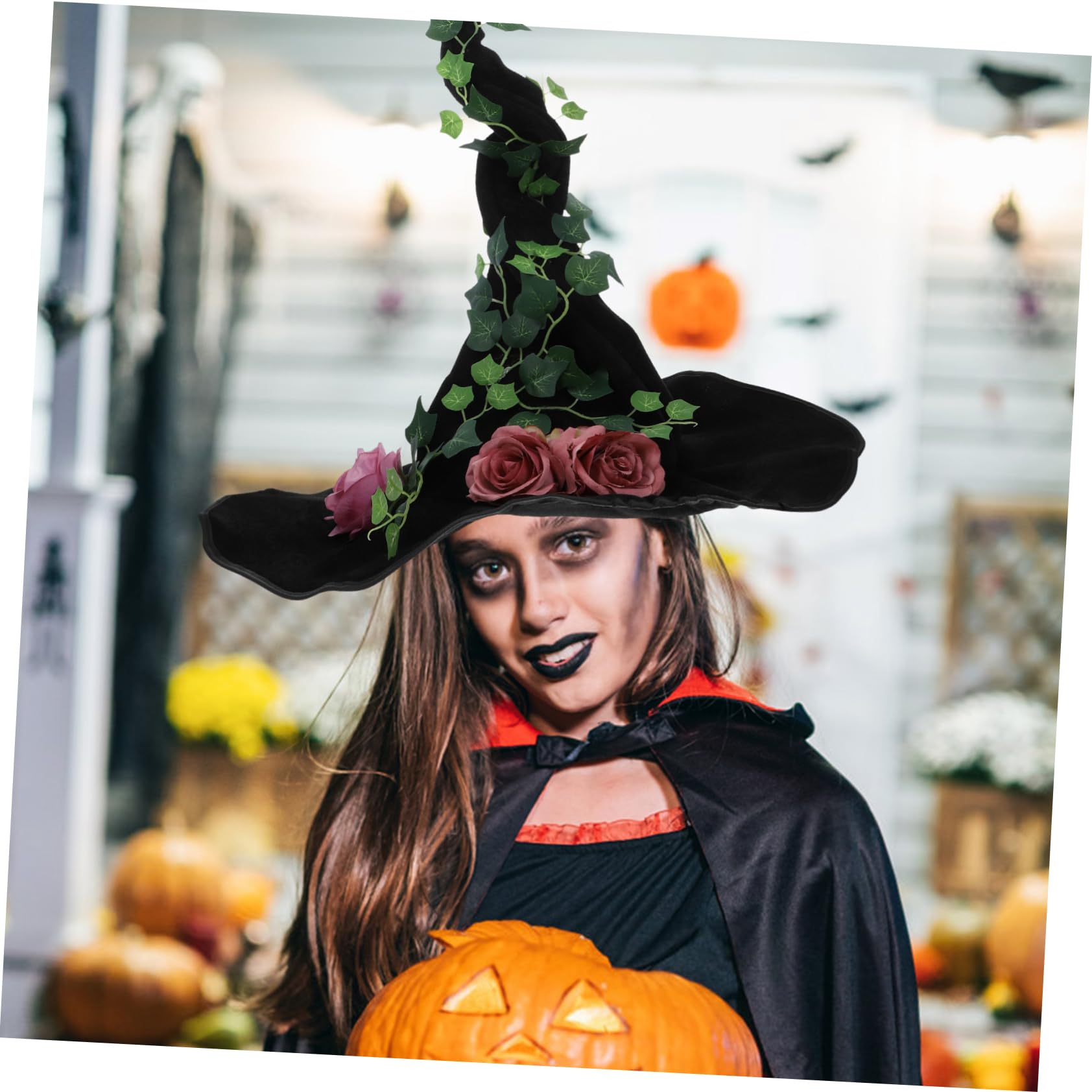 Sombrero De Bruja Negro Diseño De Rosa y Vides Para Halloween y Confortable Para Disfraces De Mujeres Fiestas y Eventos