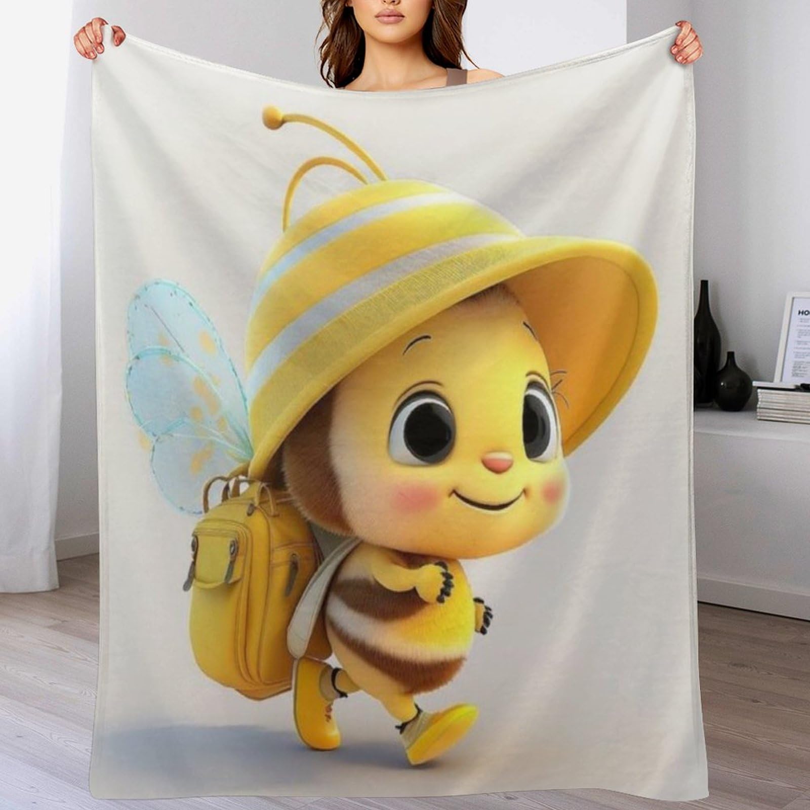 Couverture canapé chaude en flanelle polaire thermique et douce motif abeille
