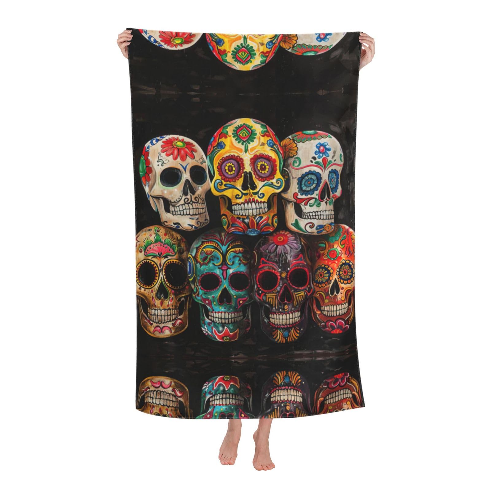 KPXXAQT Sugar Skulls Print Oversized Adult Beach Towel Quick-Dry Travel Swimming Camping Outdoor Adventures