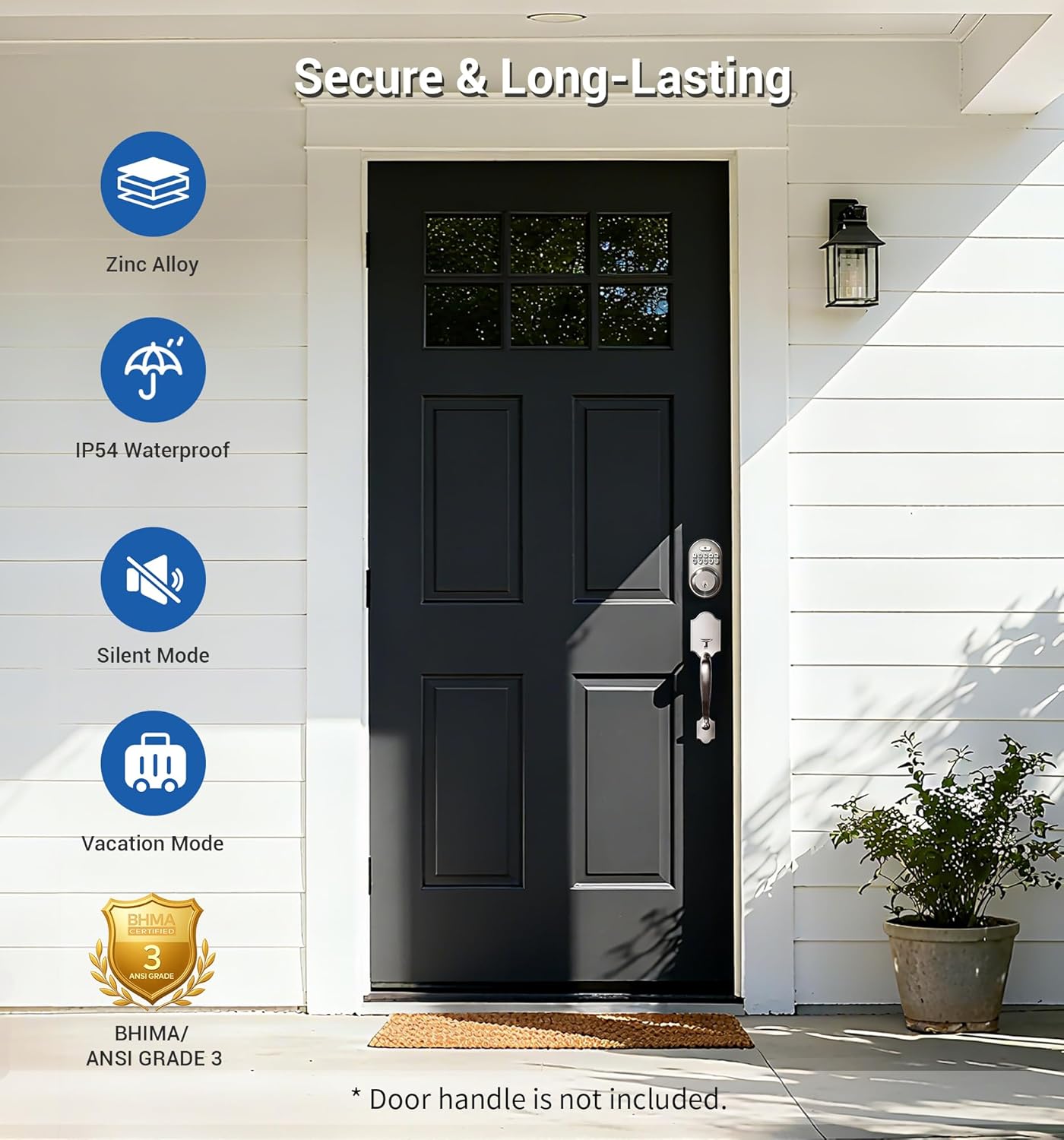 Close up of Veise electronic keypad deadbolt