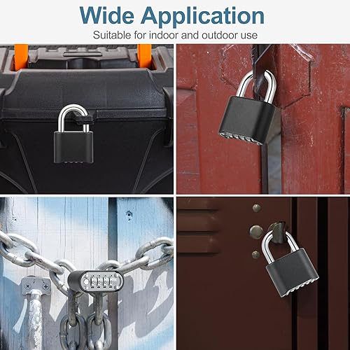Miniatura 5 de DELSWIN Candado de combinación de alta resistencia  Cerradura de combinación de 4 dígitos con grillete de acero endurecido, cerradura combinada
