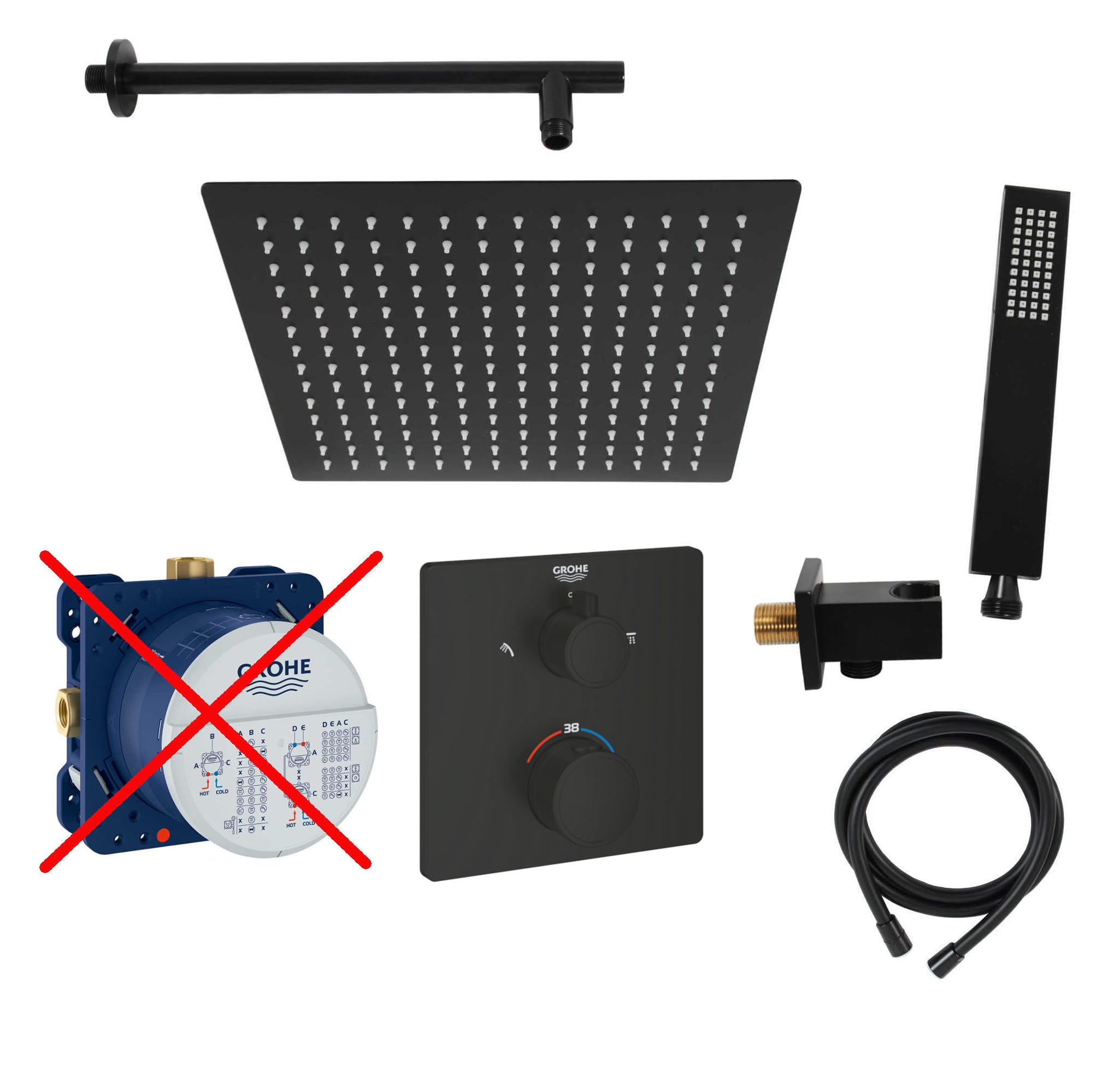 vanvilla Duschsystem Unterputz mit Duscharmatur Grohe schwarz GS05-ob