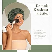 Vista 2 de Gorro de ducha reutilizable para mujer, grande, impermeable, lavable, banda elástica, sombrero de baño para cabello largo, trenzas (verde)