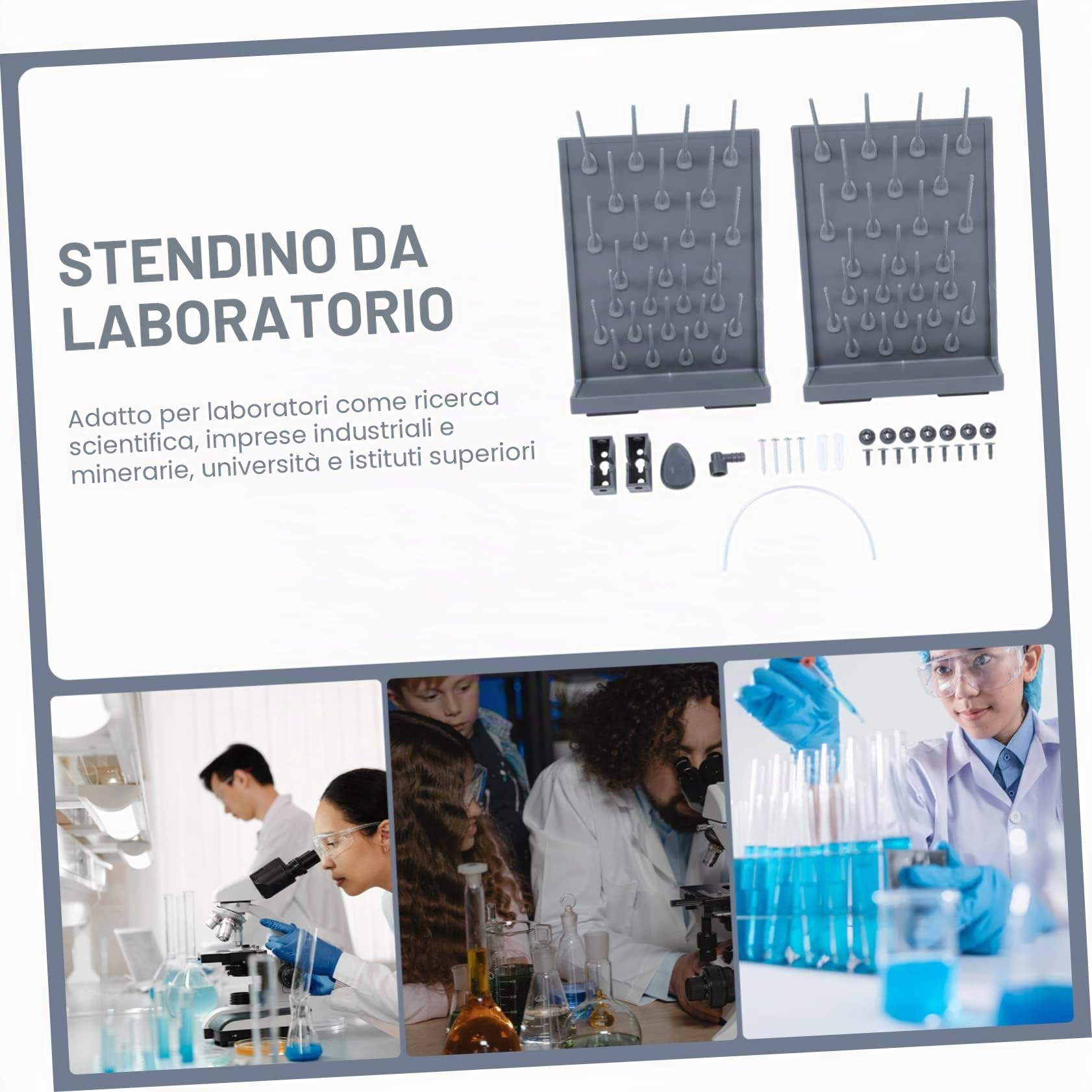 Mobestech Supporto per Provette in Pp Nero 27 Posti Leggero e Compatto per Asciugatura in Laboratorio per Lavoro su Banco