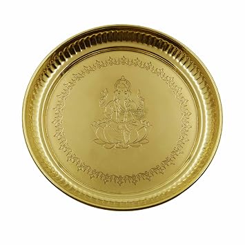 Spillbox Brass Thali/Aarti Plate for Puja/Worship,Diwali Gifts,Return Gifts, karwa chauth, Wedding|Pooja Thali | Arati Plate | Thambulam-Ganesh itching thali (Size 10)