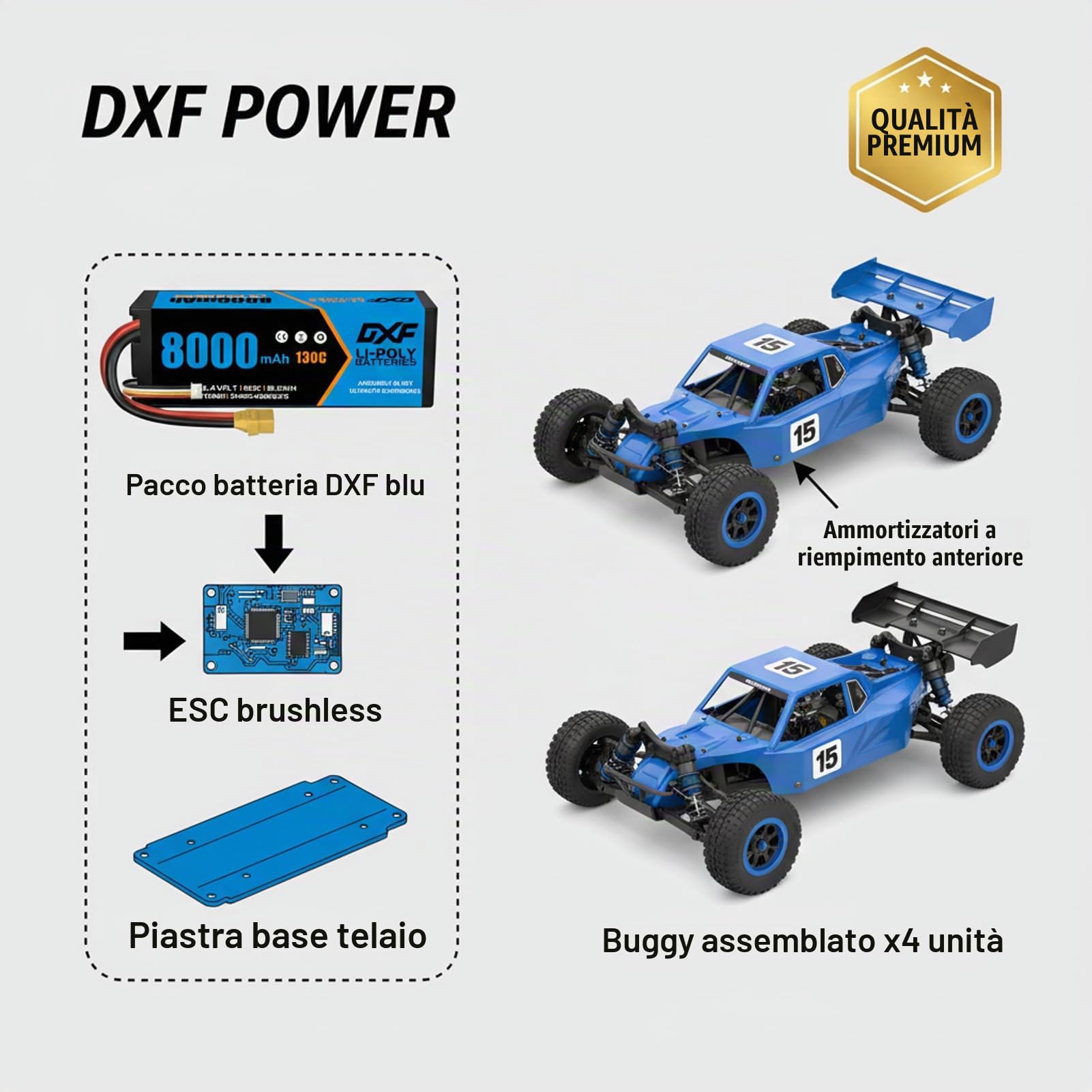 DXF 3S HV LiPo Batteria 11,4 V 8000 mAh 130 C Confezione da 2 batterie con spina XT90 per 1:8 1:10 RC Auto Truck Buggy Veicoli Racing Offroad Modellismo ad alte prestazioni senza spazzole