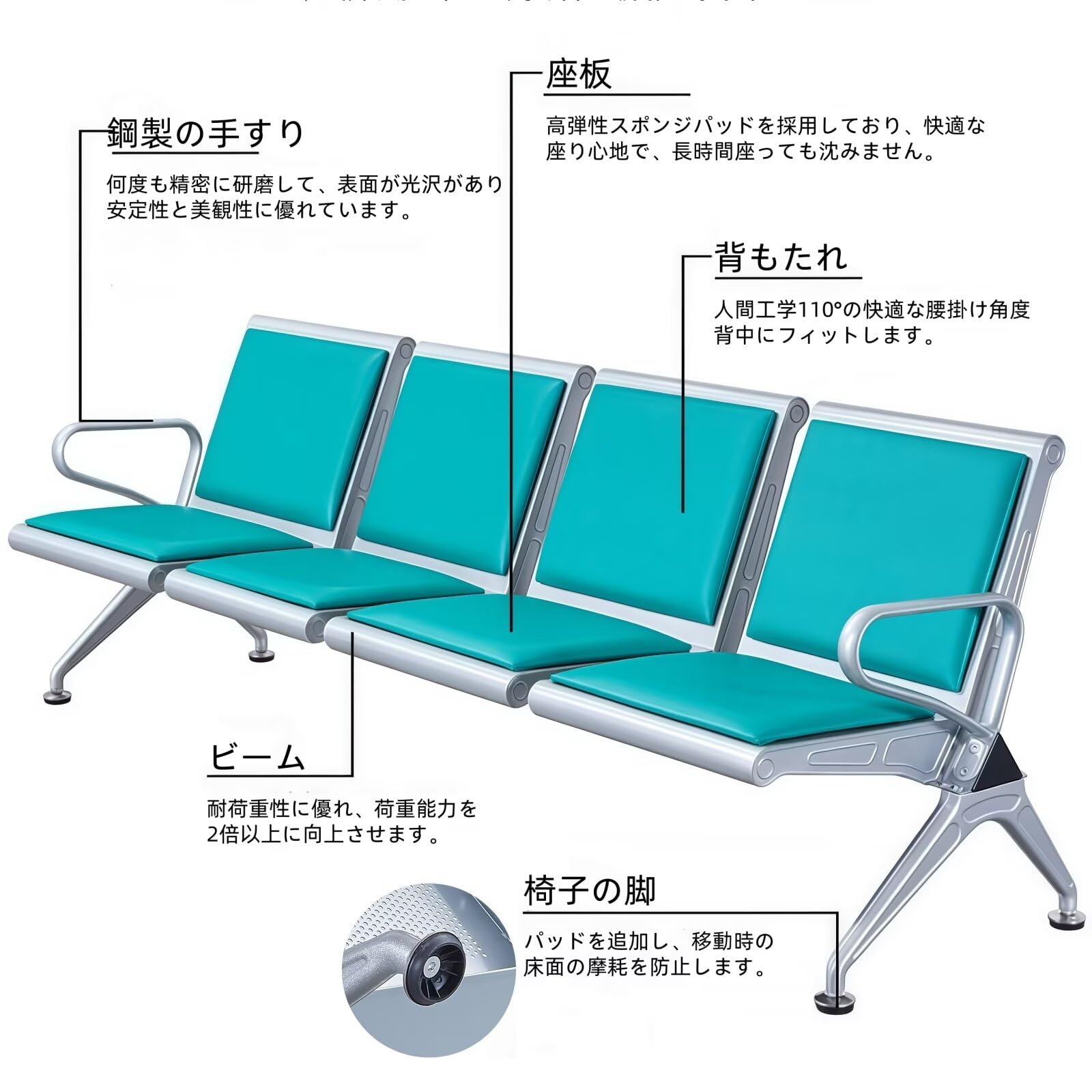 Amazon.co.jp: JOOHY 待合室用椅子 空港受付チェア 受付 ロビー用