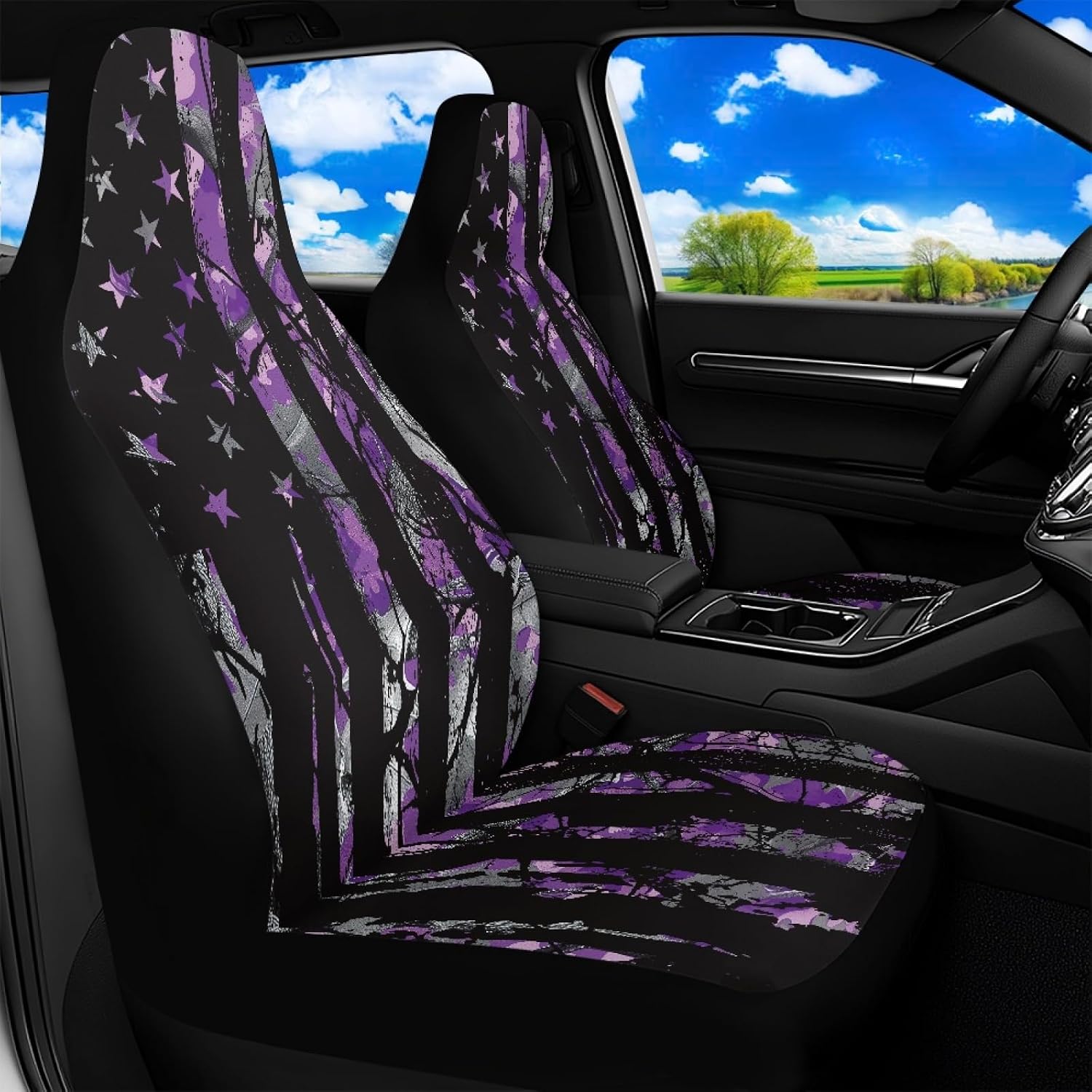 Deer Waterproof Car Seat Covers Front Seats Only USA Flag 2 Piece Vehicle Seat Cover Purple Camo Hunting Waterproof Universal Seat Covers for Cars SUV Trucks Sedan