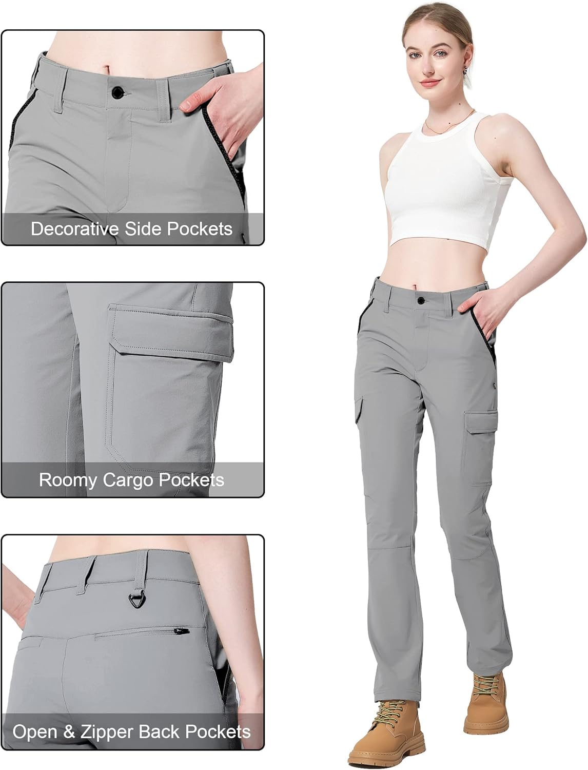 HARD LAND Women's Hiking Pants Quick Dry Lightweight Cargo Pants with 6 Pockets UPF 50+ Work Outdoor Golf Walking