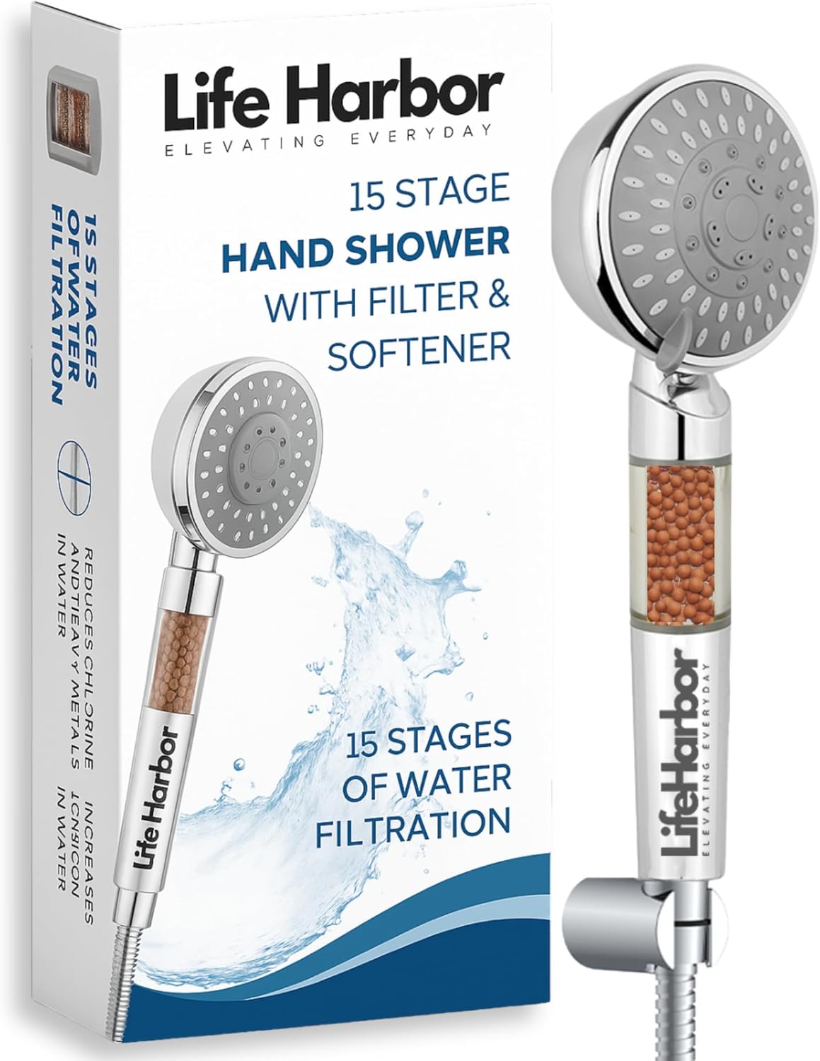 Life Harbor 15-stage Hand Shower Filter & Softener For Bathroom | Filter For Hard Water And Chlorine | Hand Shower With Water Filter Removes Hardness & Impurities | Gives Healthy Skin, Hair & Nails