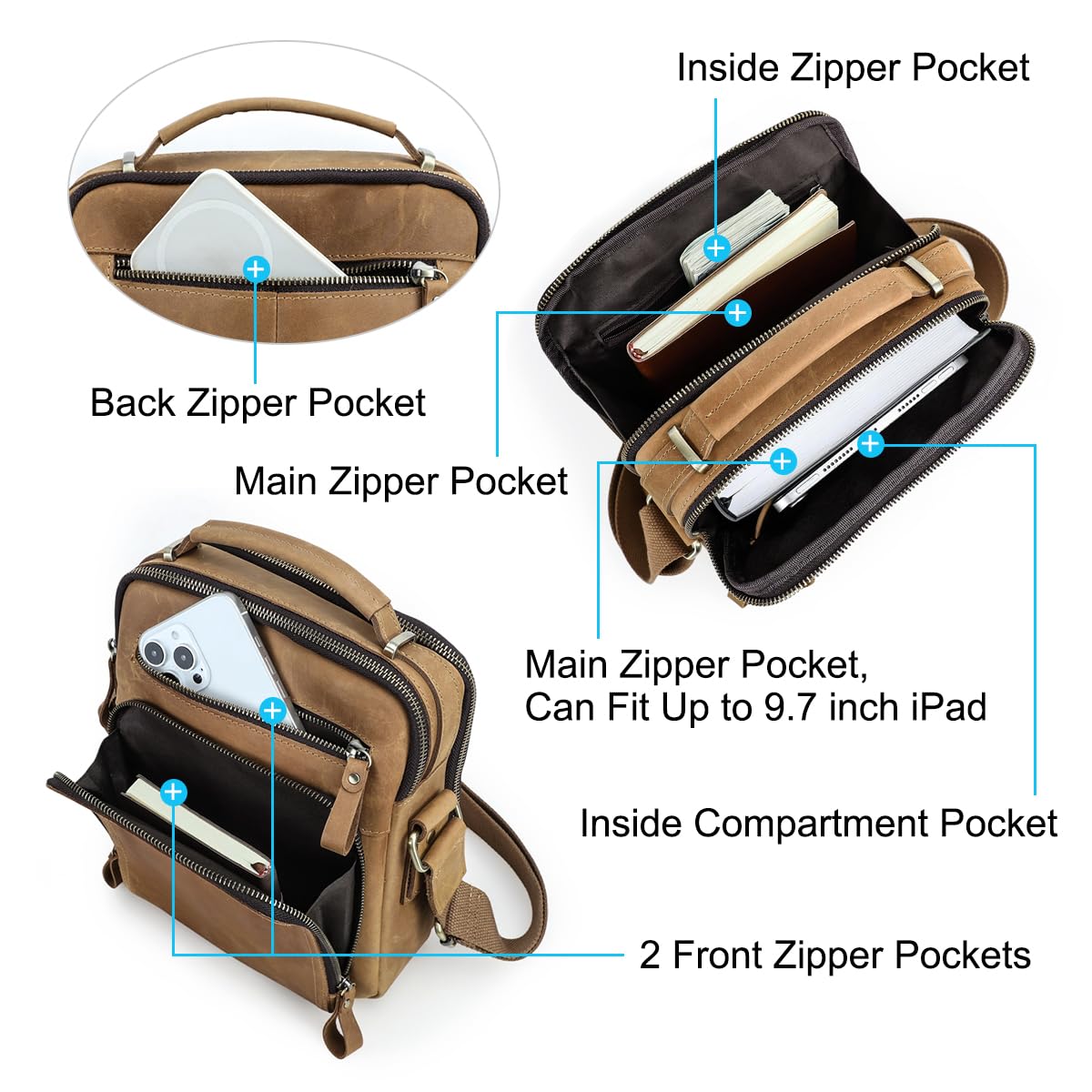 Contacts prawdziwa skóra męska iPad mini messenger crossbody torba tote teczka