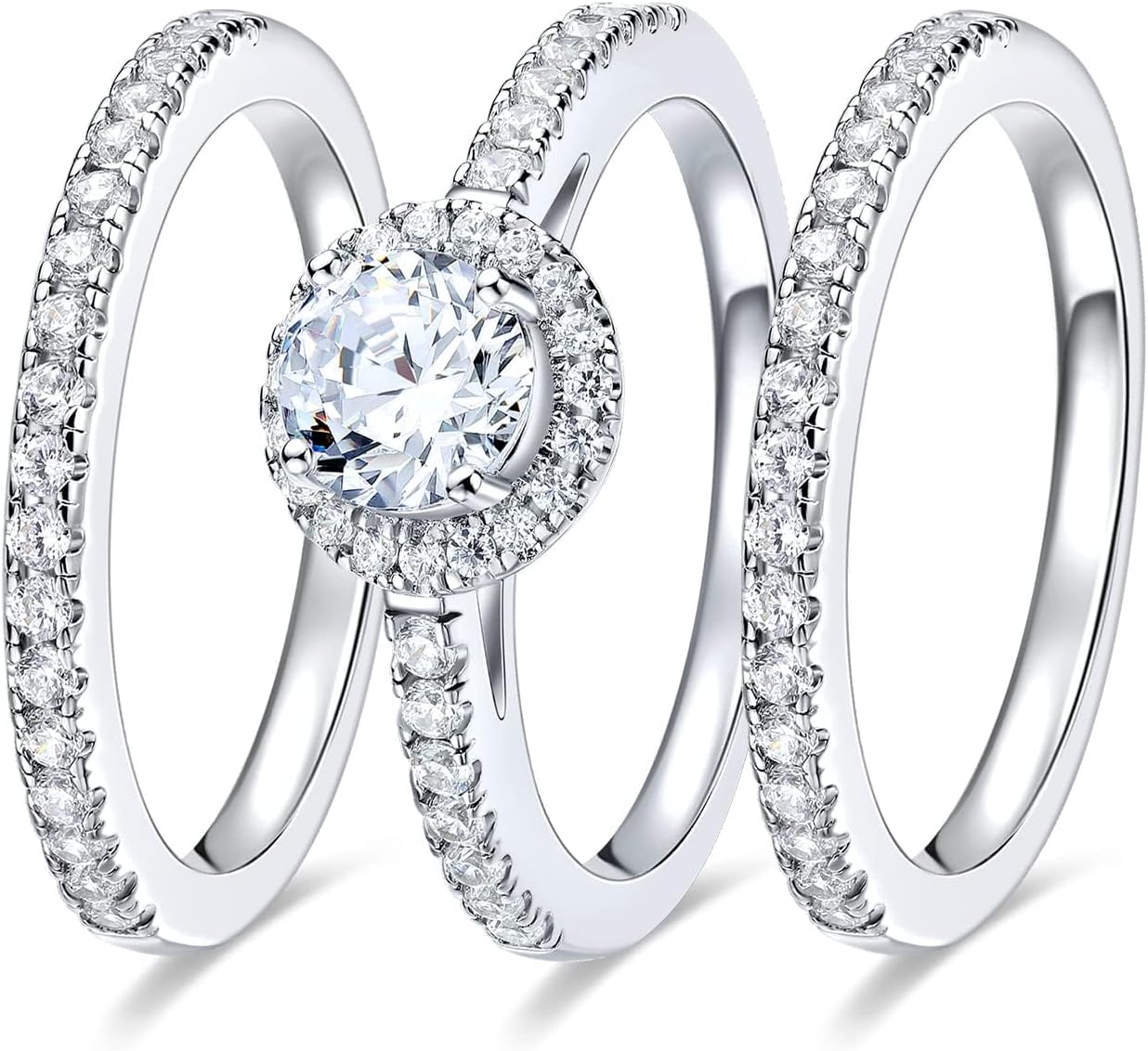 MDFUN Three-in-One Oval Halo Wedding Bands Set Engagement Rings 18K White Gold Plated Cubic Zirconia Promise Eternity Band for Women Size 5-10