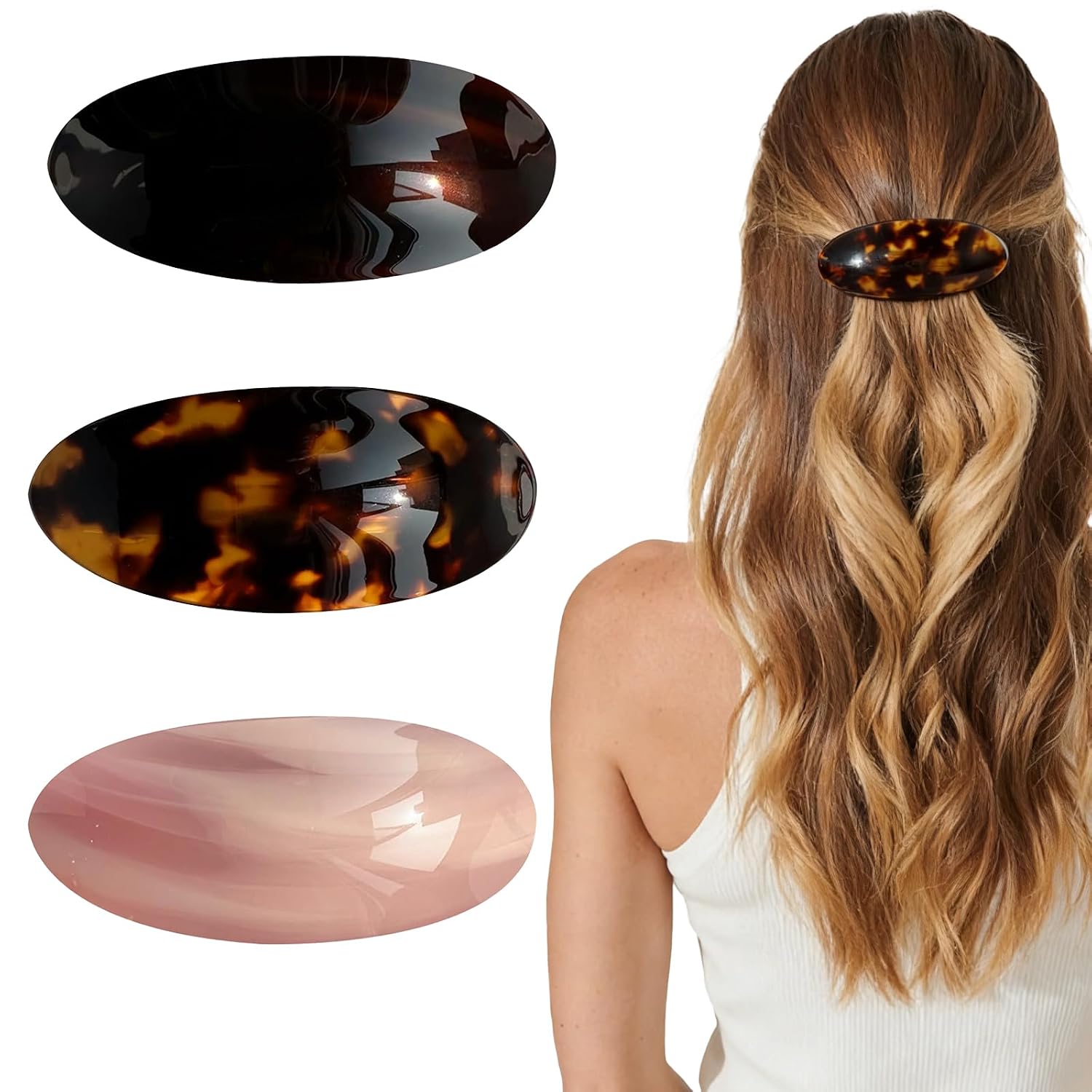 3PCS French Hair Barrettes for Women Large Acetate Ponytail Barrette Tortoise Shell Hair Barrettes Vintage No Slip Hair Accessories Gifts for Women Girls Thick Hair