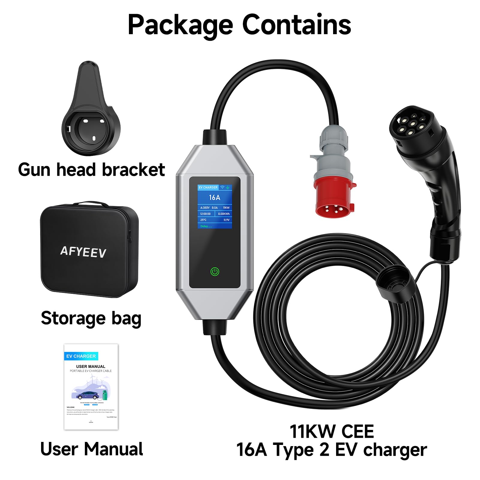Kabel do ładowania typu 2 11 kW 7 m 3-fazowy Wallbox CEE