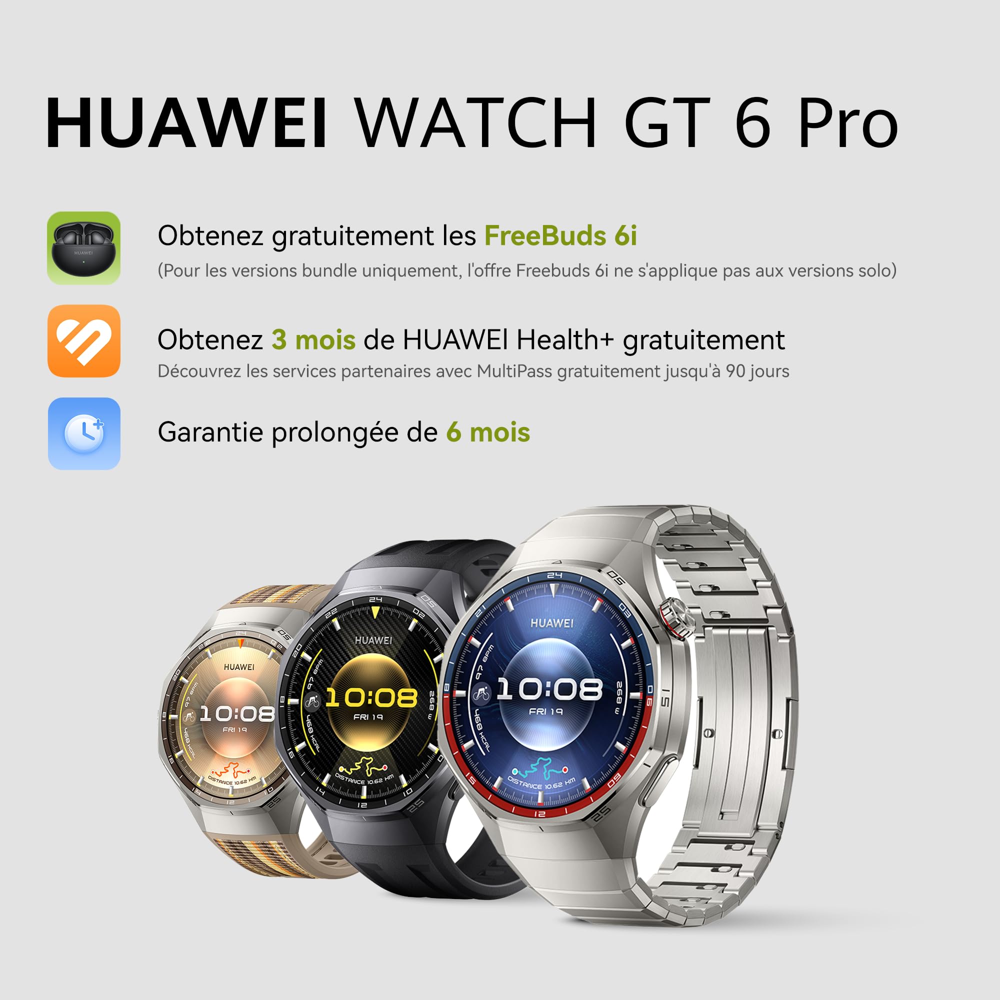 HUAWEI Watch GT6 Pro 46mm Montres connectées + Freebuds 6i Noir Écran AMOLED de 1,47 Pouce, Jusqu'à 21 Jours d'autonomie, Cyclisme de Niveau Professionnel, Compatible avec iOS et Android, Titanium