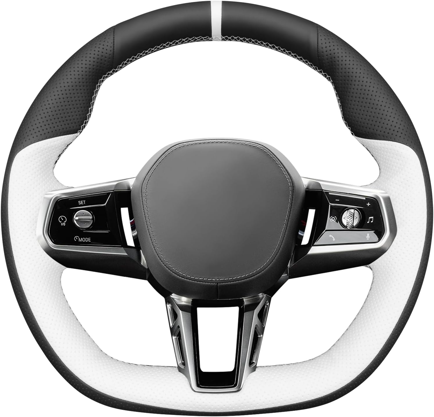 MEWANT Hand Stitch Car Steering Wheel Wrap Cover for 5 Series G60 2024/7 Series G70 2023-2025/i5 G60 2024/i7 G70 2023-2025 Steering Wheel Accessories